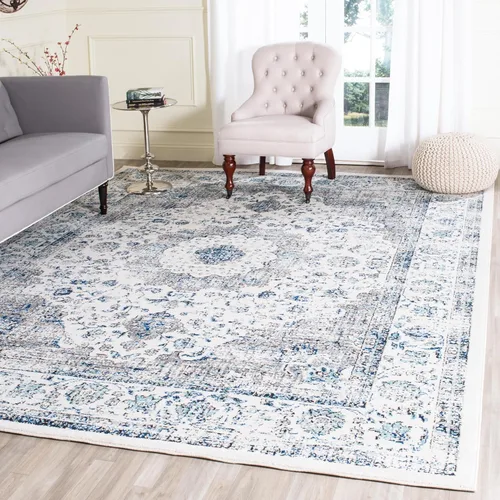 Miniatura 24 de SAFAVIEH Evoke Collection EVK220B Medallón oriental shabby chic de 2'2" x 4', color gris/dorado, no desprende pelusa, alfombra de acento para sala