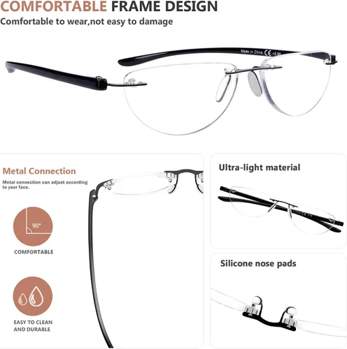 Miniatura 5 de Eyekepper Paquete de 4 lentes de lectura sin montura para mujeres y hombres, lectores de media luna +0.50