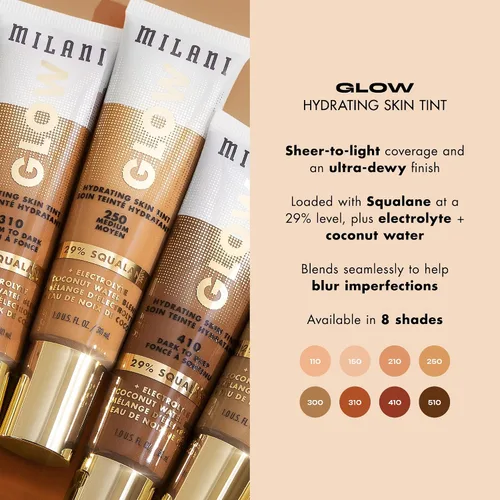 Miniatura 5 de Milani Tinte hidratante para la piel Glow - de medio a oscuro, acabado brillante, cobertura ligera, libre de crueldad