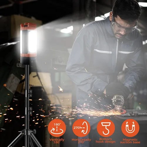 Miniatura 6 de Luz de campamento recargable de 12000 mAh con soporte ajustable, luz de trabajo inalámbrica con 3 cabezales de lámpara LED, linterna de emergencia