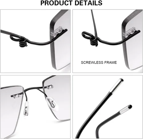 Miniatura 5 de YIMI Lentes de sol multifocales progresivos sin montura para hombres y mujeres, lentes de sol trifocales con bloqueo de luz azul Negro