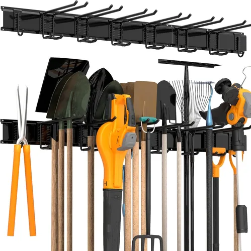 Storaboks - Sistema de almacenamiento de garaje resistente, organizador de herramientas montado en la pared con 8 ganchos dobles, 3 rieles, colgador