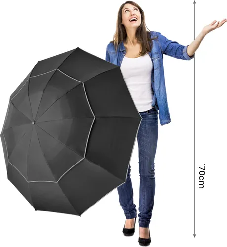Miniatura 9 de G4Free 54/62 Inch Windproof Inverted Umbrella with Reflective Stripe Large Compact Reverse Golf Umbrella for Rain 10 Ribs Double Canopy Travel