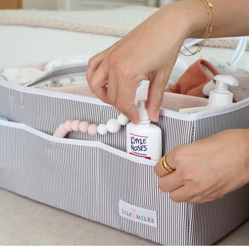Miniatura 8 de Lily Miles Organizador de pañales para bebé - Bolso tote organizador para artículos esenciales de bebé niña - Cesta de regalo para baby shower