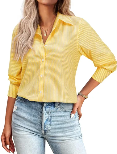 Miniatura 18 de Gleeivy Camisas con botones para mujer de ajuste clásico, camisa de vestir, camisa de trabajo, de negocios, casual, de manga larga, blusa, tops A