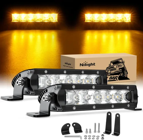 Nilight Barra de luz LED ámbar, 2 unidades, 7 pulgadas, 30 W, punto 3000 lúmenes, súper delgada, 3D, antiniebla, todoterreno, luces de trabajo,