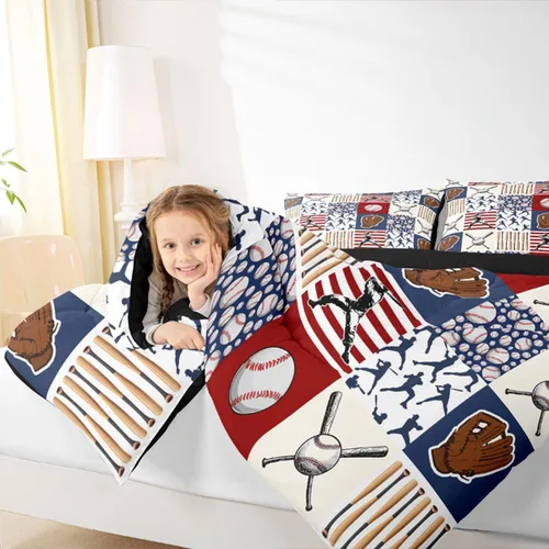 Miniatura 5 de Erosebridal Juego de Edredón Individual de Béisbol para Niños, Ropa de Cama para Adolescentes Atletas, Decoración de Habitación con Tema Deportivo