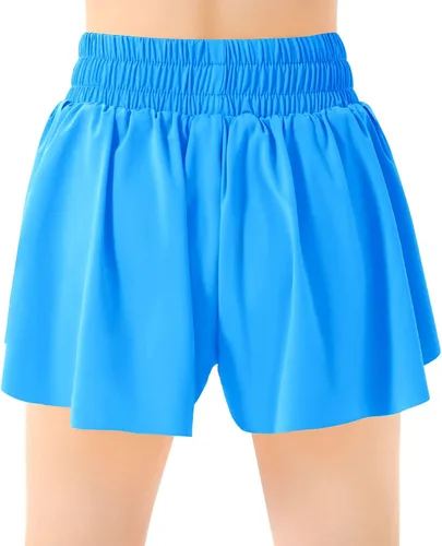 Miniatura 2 de QooNoo Girls Butterfly Shorts with Pocket Flowy Athletic Shorts High Waist Preppy Running Shorts for Kids Teen