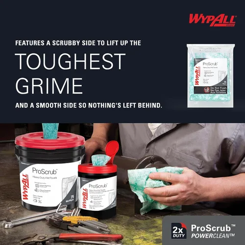 Miniatura 5 de WypAll PowerClean ProScrub Toallas Húmedas de Trabajo Pesado (91371), Limpieza de Doble Acción, Toallitas Grandes de 9.5" x 12" Pulgadas, Cubo