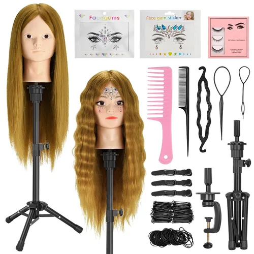 Miniatura 13 de Cabeza de maniquí 100% cabello humano, cabeza de maniquí de 18 pulgadas con cabello humano real, cabeza de muñeca cosmetología para peluquería