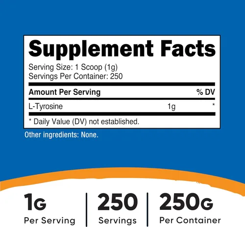 Miniatura 2 de Nutricost L-tirosina en polvo 8.82 oz - polvo puro de L-tirosina 1000mg por porción
