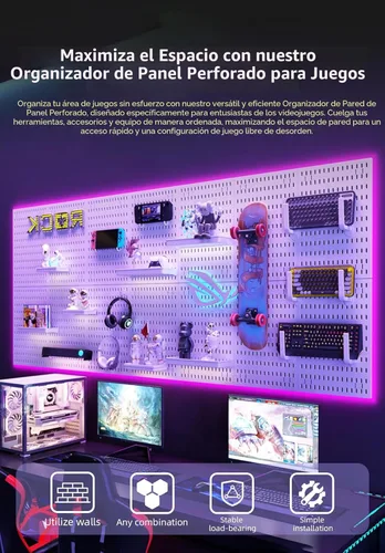 Miniatura 4 de Tablero organizador de pared, eleva y ordena tus juegos y oficina, crea un espacio perfectamente estructurado (negro)
