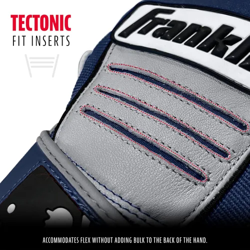 Miniatura 3 de Franklin Sports MLB - Guantes de bateo de béisbol CFX Pro para jóvenes y adultos, béisbol + sóftbol, varios tamaños + colores Gris/Azul marino