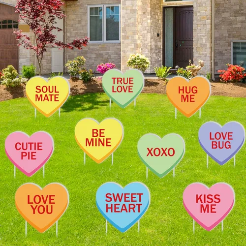 Miniatura 7 de Whaline 10 Piezas Letreros de Patio del Día de San Valentín con 20 Piezas Estacas Decoración de Corazón de Dulce de Conversación para Boda Césped