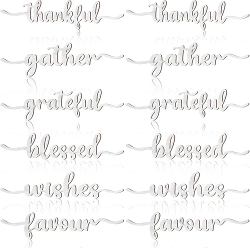 Miniatura 15 de 12 piezas de letreros de madera con palabras navideñas recortadas "Joyful Merry Thankful Grateful Blessed Peace Gather" para decoración de plato