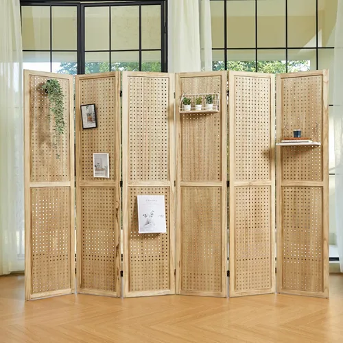 Miniatura 9 de Exhibidor de tablero perforado, organizador de pared portátil independiente de 5.6 pies, divisor de habitación de madera, pantallas de privacidad