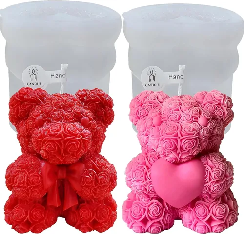 Miniatura 9 de Molde de silicona para velas de oso de rosas con moño, molde de silicona 3D para jabones hechos a mano, manualidades de resina epoxi, regalos