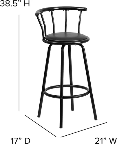 Miniatura 3 de Flash Furniture Taburete de bar Charla Crown Back de metal negro con asiento giratorio de vinilo negro