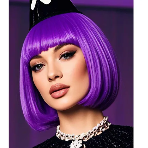 Miniatura 13 de Peluca azul Bob con flequillo de 12 pulgadas, peluca azul real corta de fibra sintética Bob para mujer, pelucas cortas Bob y peluca de cosplay
