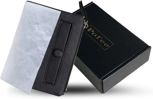 Miniatura 4 de PofeeXIO Carteras pequeñas Rfid para mujer, billetera plegable con bolsillo para monedas, mini monedero suave y compacto, Negro oscuro, Minimalista