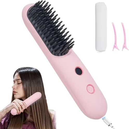 Bestauty Cepillo alisador de pelo inalámbrico, tecnología de calentamiento rápido de los años 20, 320℉-356℉-392℉ 3 niveles ajustables, cepillo