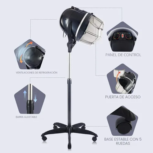 Miniatura 9 de Secador de pelo profesional Y-NOT con altura ajustable, casco con soporte de pie con ruedas para salón de belleza y spa en casa