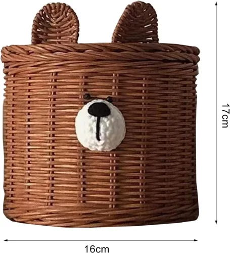 Miniatura 7 de Lindo oso tejido ratán cuadrado caja de pañuelos titular para cocina, baño, coche Soporte decorativo de mimbre recargable dispensador de Marrón