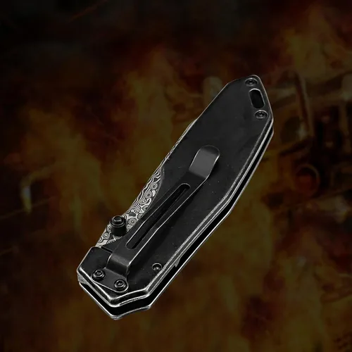 Miniatura 8 de ALBATROSS Navaja de bolsillo EDC de 7 pulgadas, hoja de acero de damasco VG10, bloqueo de revestimiento, mango retro de lavado negro, clip