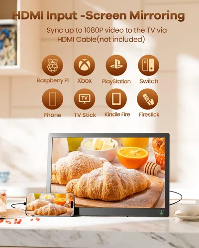 Miniatura 2 de NORTHING Televisor portátil de 17.2 pulgadas con antena, 7000 mAH integrado con entrada USB/HDMI/AV, T V pequeño de 12 V para camping, cocina