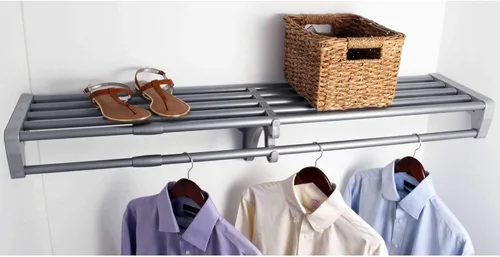 Miniatura 9 de EZ Shelf -Estante de armario expandible con barra para colgar- 63.3 a 118 pulgadas -Blanco- Fácil de instalar en 2 paredes laterales- (EZS-SCRW118)