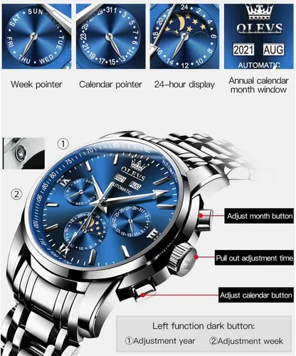 Miniatura 4 de OLEVS Relojes automáticos para hombre, esqueleto Tourbillon, mecánico, cuerda automática, de lujo, moda, reloj, fase lunar, fecha, luminoso