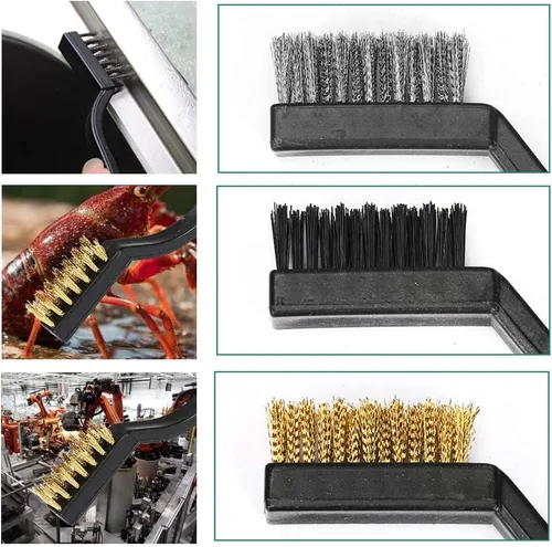 Miniatura 4 de Juego de 3 cepillos de limpieza de alambre con mango de plástico negro para limpieza de cocina del hogar, soldadura, escoria y estufa de gas óxido