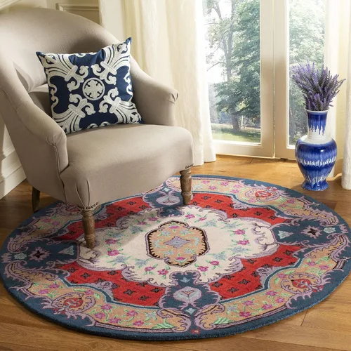 Miniatura 14 de SAFAVIEH Bellagio Collection - Alfombra decorativa de 2 x 3 pies, azul y rosa, hecha a mano de lana de medallón, ideal para zonas de alto tráfico
