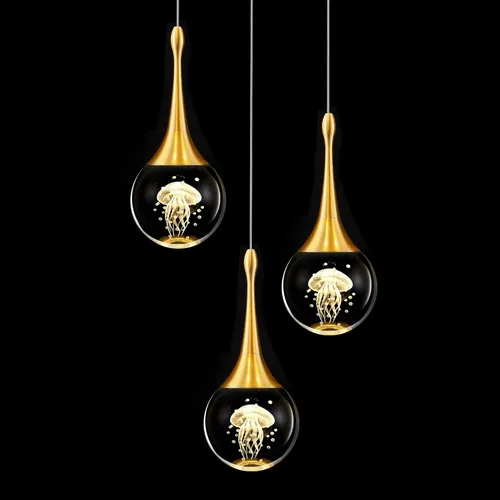 Miniatura 13 de CHYING Lámpara colgante dorada de cristal LED Iluminación colgante de medusa lágrima luces colgantes mini luces colgantes para isla de cocina, baño