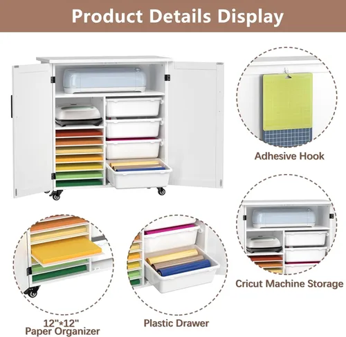 Miniatura 3 de GDLF Carrito de Manualidades Compatible con Máquina Cricut Mesa para Cricut con Gabinete de Almacenamiento Carrito Rodante con Cajones Diseñado