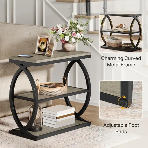 Miniatura 7 de Tribesigns - Mesa auxiliar estrecha de 3 niveles para sala de estar, mesa auxiliar de madera industrial con marco de metal, pequeña mesita de noche
