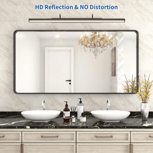 Miniatura 2 de WEER - Espejo de baño negro para pared de 60x30 pulgadas, espejo rectangular de tocador con marco de metal negro, espejo mate negro de casa de campo