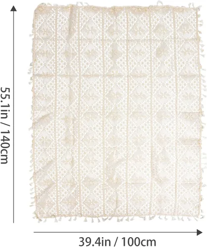 Miniatura 7 de VOSAREA 1 mantel de punto de yute, rectangular, para mesa vintage, boda, arpillera, camino de mesa con borla de poliéster para piano hueco, 1 ud
