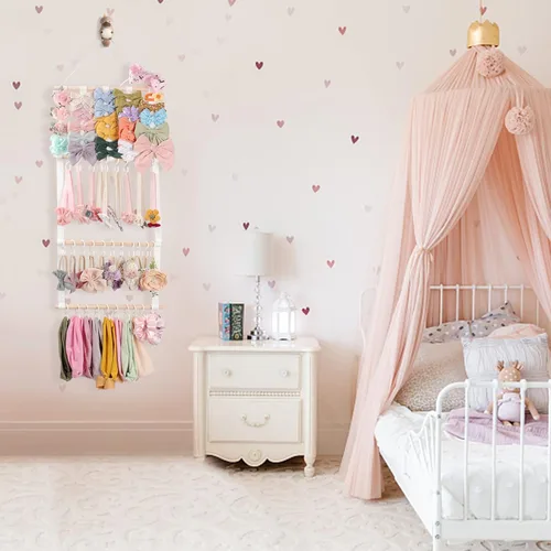 Miniatura 6 de POVETIRE Organizador de lazos para el pelo con soporte para diadema para niñas, organizador de almacenamiento para diademas y accesorios para bebé
