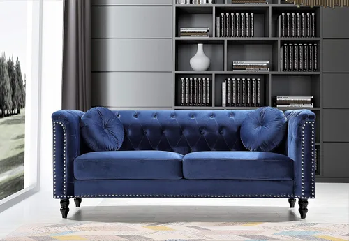 Miniatura 7 de Container Furniture Direct S5370-S Kittleson Sofá Chesterfield tapizado en terciopelo moderno con ribete de clavos, gris Gris (Fossil Grey)