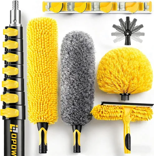 Miniatura 8 de Kits de plumero de techo alto de 20 pies con poste de extensión resistente de 5 a 12 pies, plumero de alto alcance para limpieza, plumero de plumas