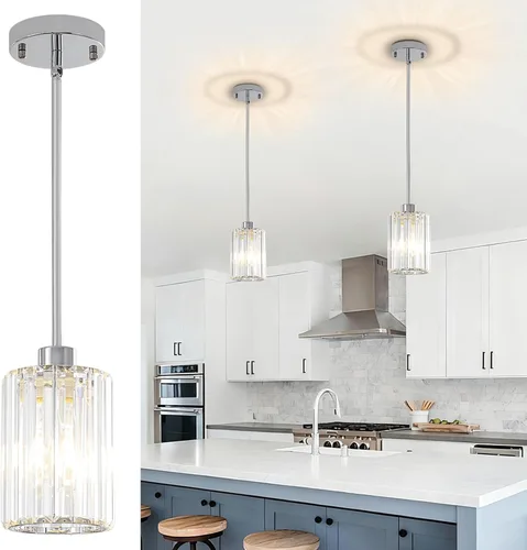 Miniatura 13 de Lámparas colgantes de cristal, paquete de 3 unidades de lámparas colgantes en oro cepillado para isla de cocina, modernas mini lámparas colgantes