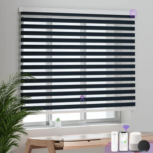Miniatura 17 de Persianas motorizadas de cebra para ventana: Astomi - Persiana enrollable sin cordón con control remoto, persianas inteligentes funciona con Google