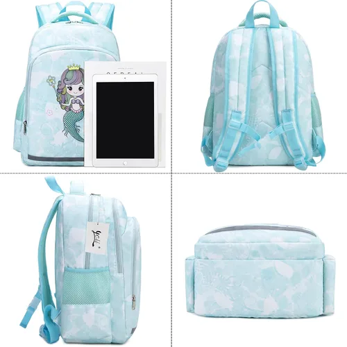 Miniatura 2 de YCBB Juego de mochilas escolares para niñas, azul, (Blue Mermaid), Mochila, compatible, viaje