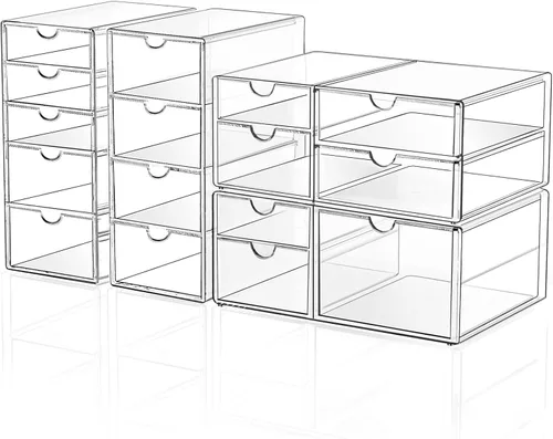 Miniatura 8 de Organizador de almacenamiento para cajones de maquillaje con 24 cajones, set de 4 organizadores acrílicos para escritorio de oficina