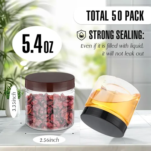 Miniatura 2 de Mifoci 50 tarros de plástico transparente de 5.4 onzas, tarros de boca ancha para almacenamiento de alimentos para cocina, alimentos secos