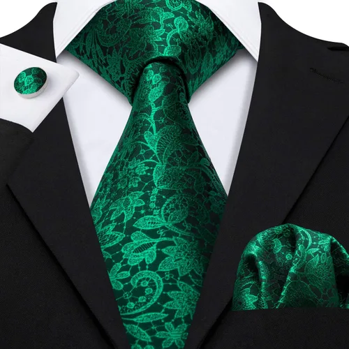 Miniatura 3 de Barry.Wang Conjunto de corbatas para hombre, seda con diseño de cachemira, corbata tejida formal con pañuelo de bolsillo y gemelos