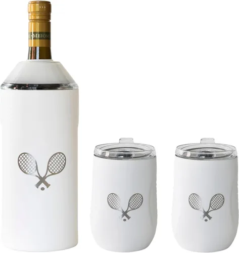 Miniatura 13 de Vinglacé Juego de regalo enfriador de botellas de vino, enfriador de vino portátil de acero inoxidable con 2 copas de vino sin tallo, color negro