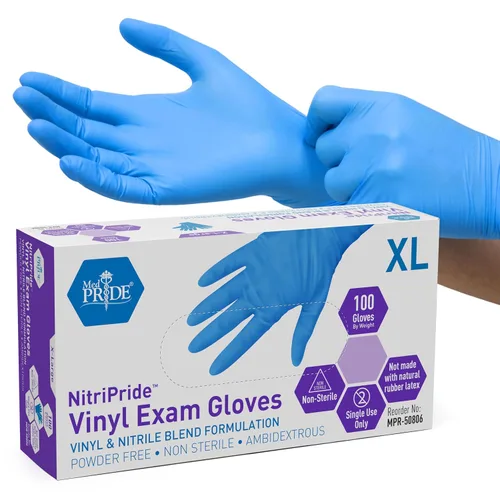 Miniatura 12 de MED PRIDE Guantes desechables de protección multiusos para manos, mezcla de nitrilo-vinilo, medianos 100 - sin polvo, sin látex y sin goma - guantes