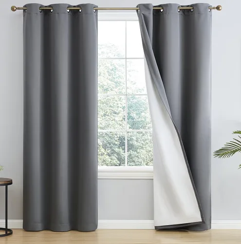 HLC.ME - Cortinas con forro que no deja pasar la luz con doble capa gruesa, cortina con ojales con aislamiento térmico y ahorro de energía para Gris